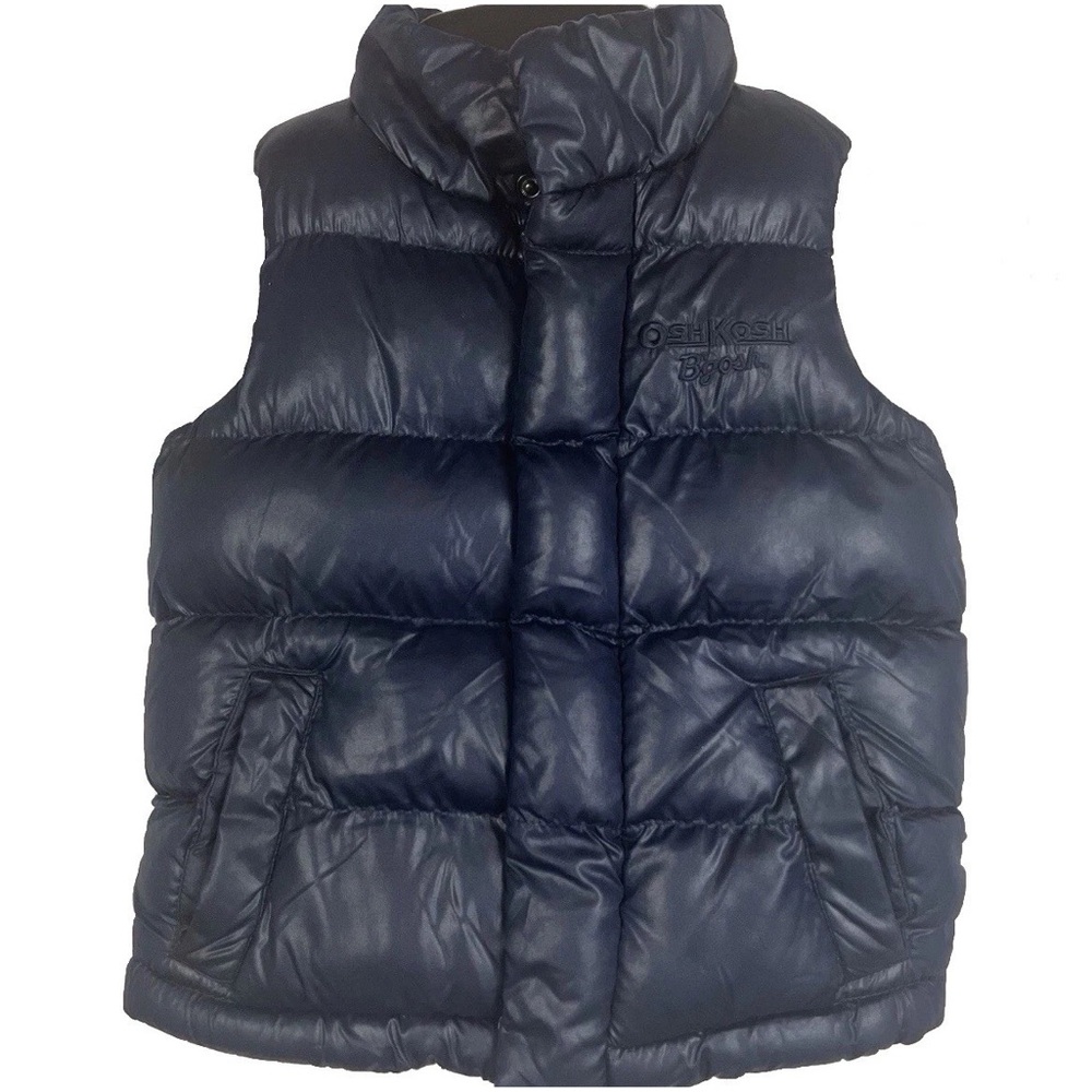 Oshkosh B'Gosh Toddler Size 2T Puffer Vest Dark Blue with Lined Plaid Button Zip